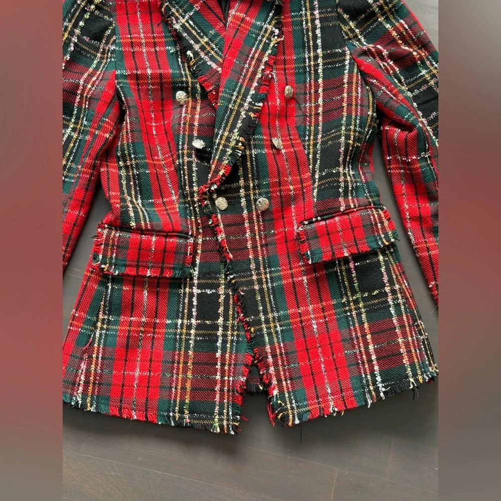 Rachel Zoe Tweed Plaid Red Black Jacket size small
